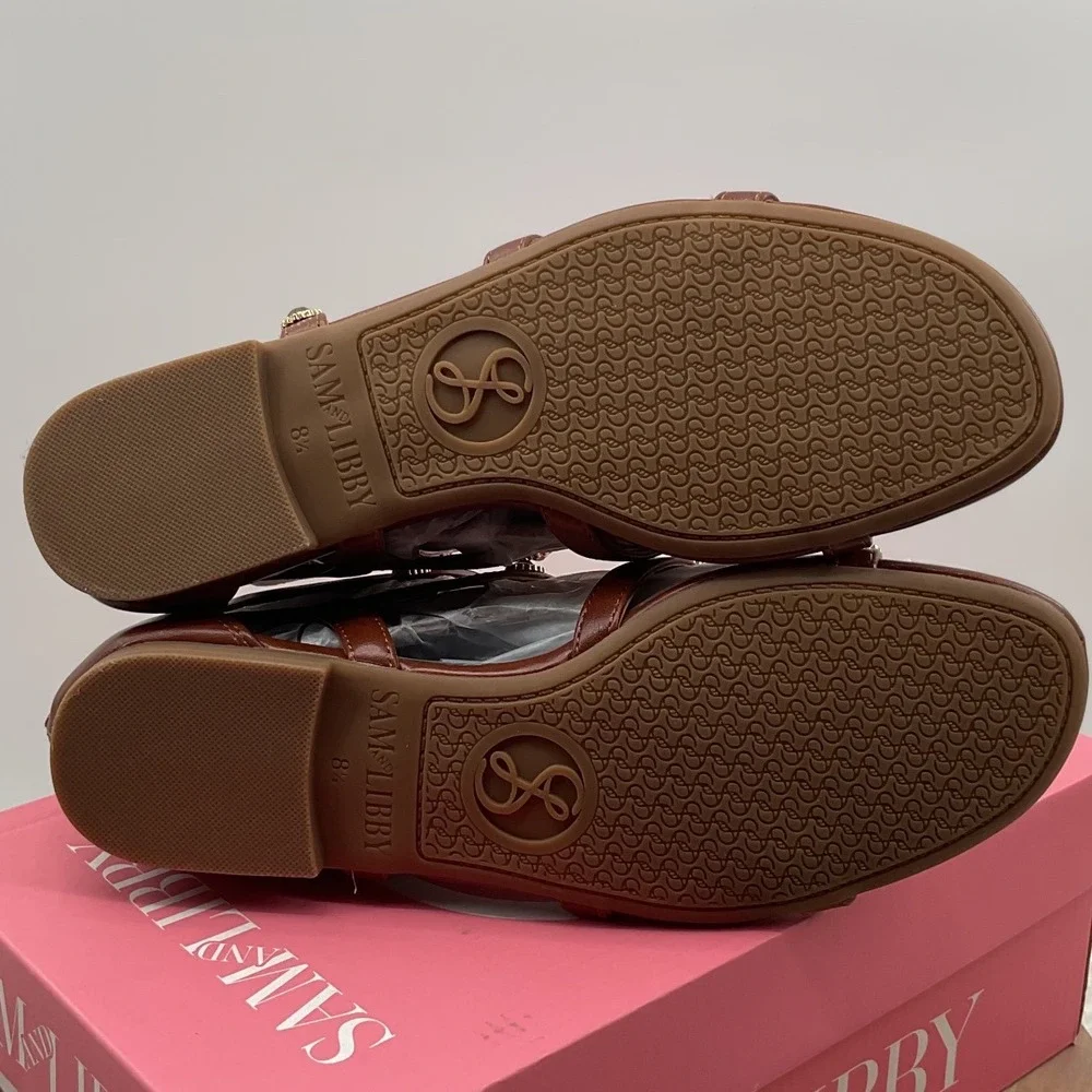 Sam and Libby Rhonda Brown Gladiator Sandals Studded Strappy Flat Shoes 8.5 NEW